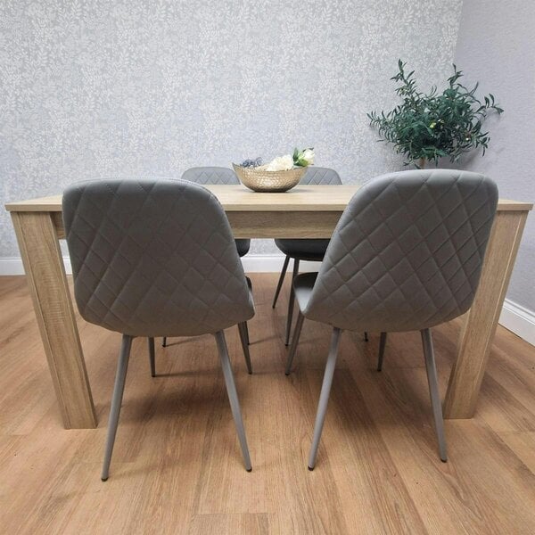 Kosy Koala Oak Effect table with 4 Grey Faux Leather Gem Chairs Modern Kitchen Dining Furniture