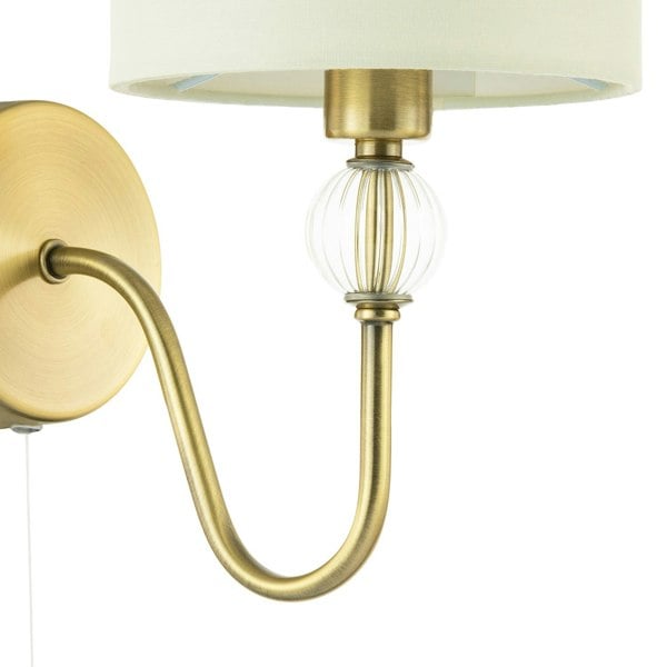 Traditional Bedside Wall Light in Antique Brass with Pull Switch and Shade Image 5