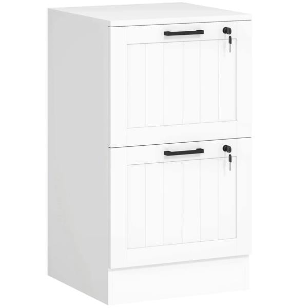 White 2-drawer filing cabinet with lock and two pull handles, for letter and A4 files