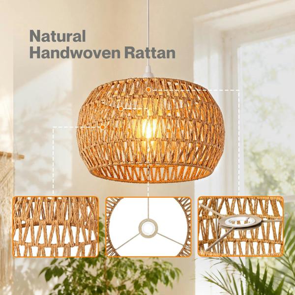 Emitto Lamp Shade Boho Paper Rope Light Shade Metal Frame for Bedroom Yellow