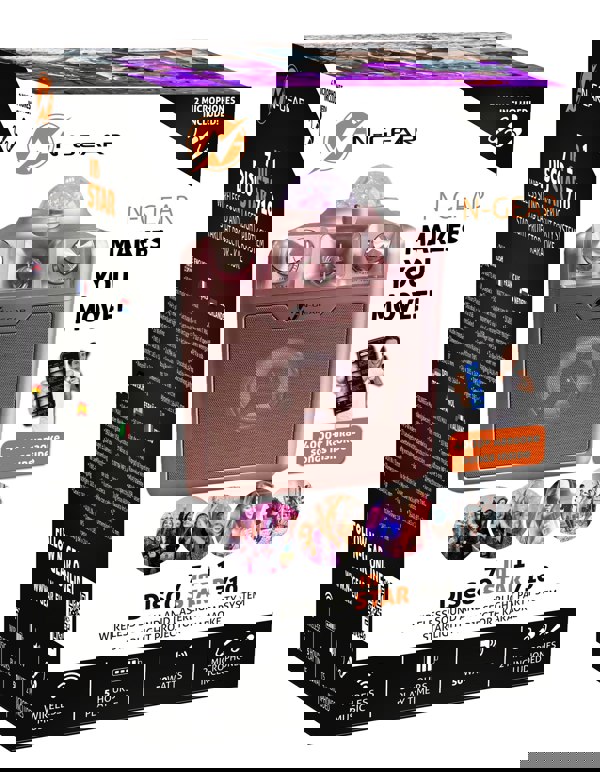 N-Gear | Disco Star 710 Space Pink Bluetooth Speaker Karaoke Set Party Box with Star Projector & 2 Microphones