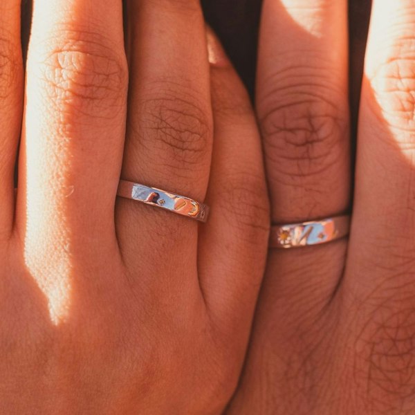 The Colourful Aura Adjustable Silver Couple Sun Star Promise Ring Set