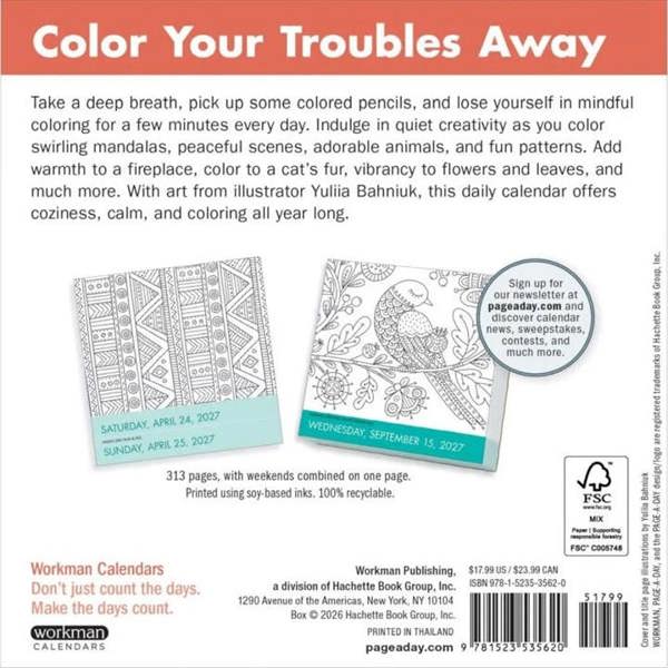 Calm Colouring Desk Calendar 2027, Desk Calendars, Day To View, Lifestyle, Gift