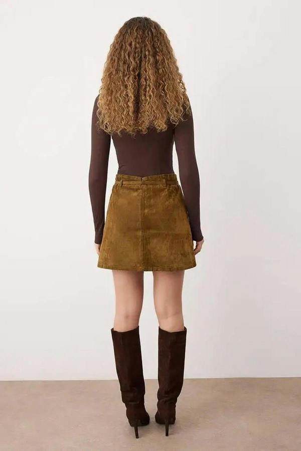 WOVCOR Suede Look Mini Denim Skirt with Belt Detail