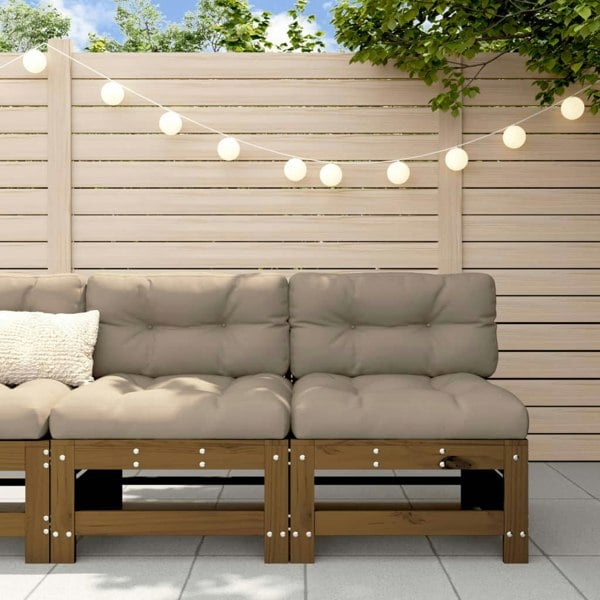 Berkfield Middle Sofas with Cushions 2 pcs Honey Brown Solid Wood Pine