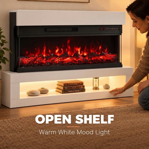 HOMCOM 110cm 3-Sided Electric Fireplace Freestanding and Wall Mounted