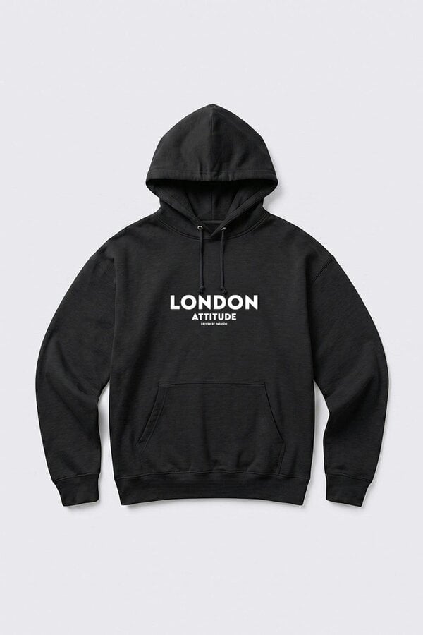 London Attitude Relaxed Fit Dragon Graphic Hoodie in Black