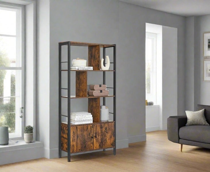 Modcraft Industrial 4-Tier Bookcase with Doors