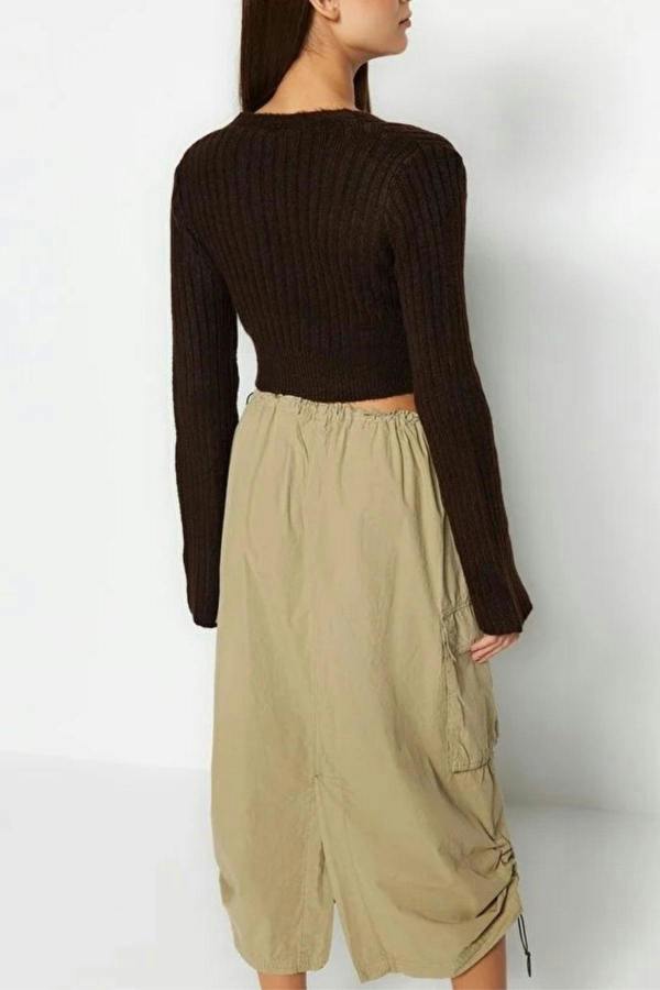 WOVCOR Crop Soft Textured Double Breasted Knit Sweater