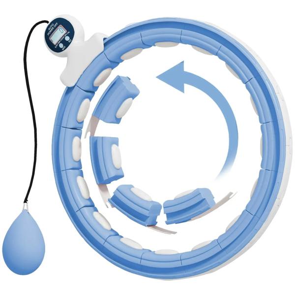 Light blue smart weighted hula hoop with detachable massage knots and digital counter