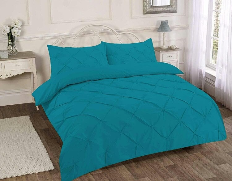 Night Zone Alexandra Pintuck Polycotton Duvet Cover Set – Easy Care Textured Bedding - Teal