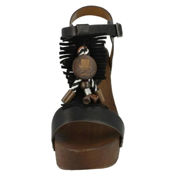 Savannah Ladies Savannah High Platform Wood Clog T-Bar Sandal