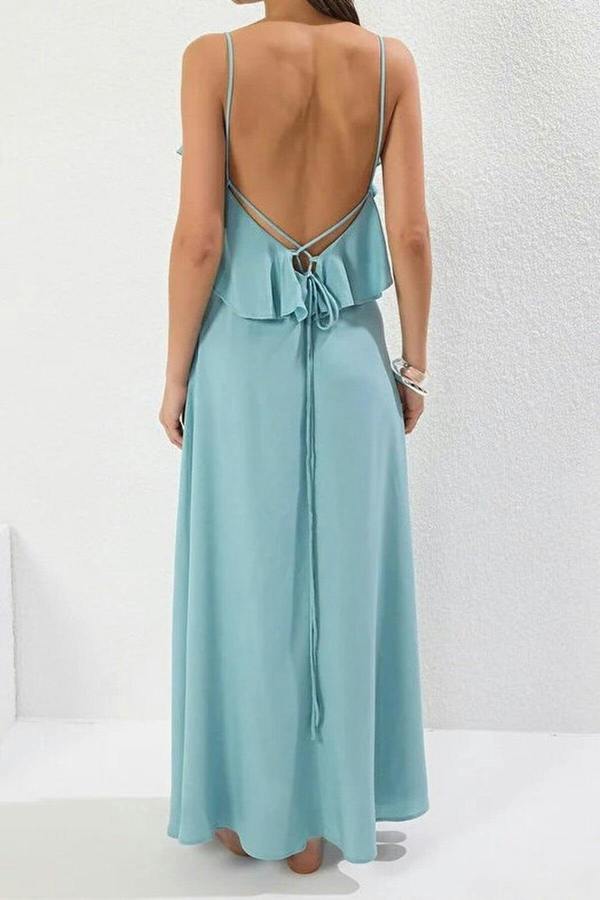 WOVCOR Woven Ruffled Beach Midi Dress