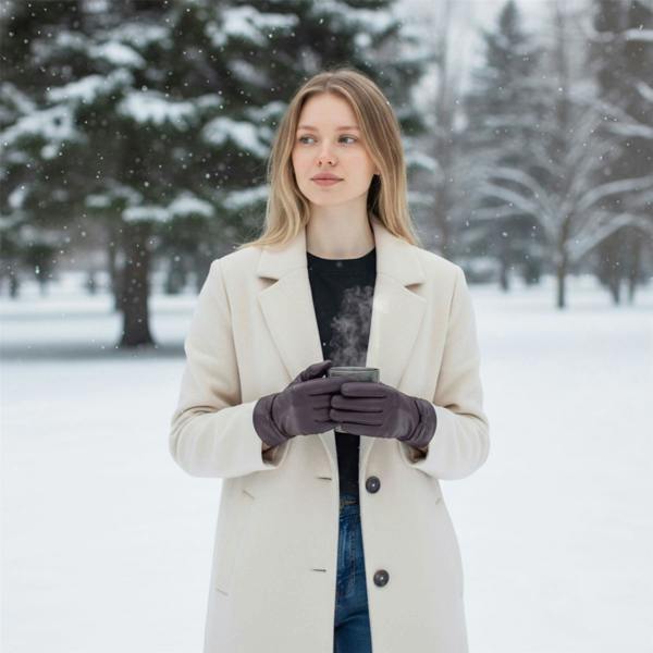 Infinity Leather Womens Italian Leather Winter Bow Design Soft Wool Lining Gloves - L-GLV-401
