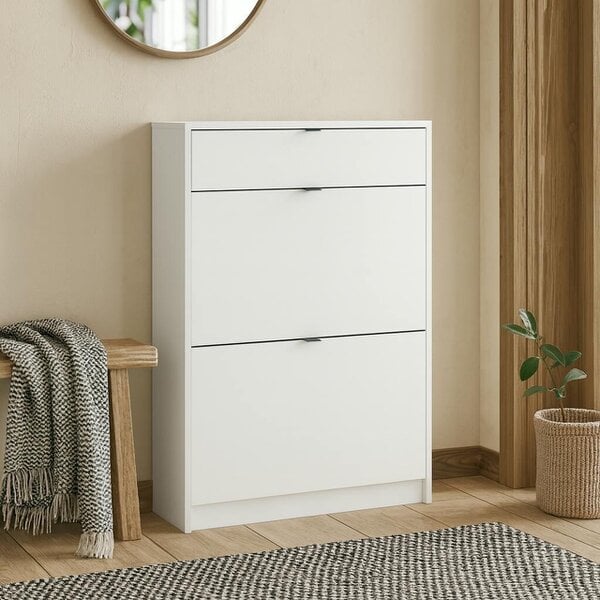 Wyld Haus Prague White Shoe Cabinet 2 Flip Down Doors 1 Drawer