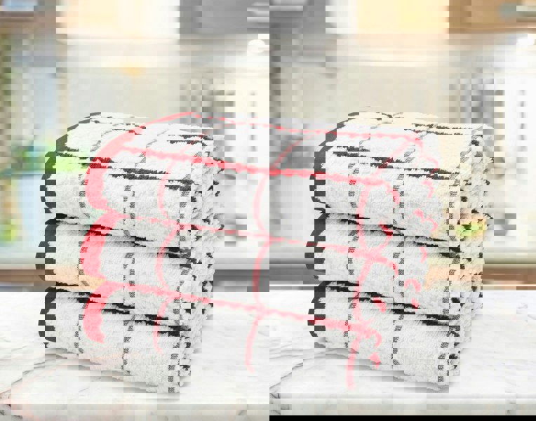 Velosso Embroiderd Woven Checked Cotton Tea Towel 3 Pack