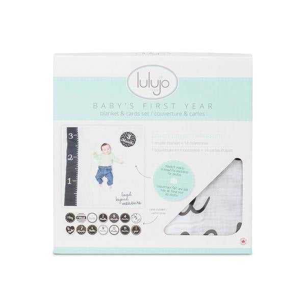 Lulujo - Baby's First Year Gift Set - Cotton Swaddle & Cards - Loved Beyond Measures