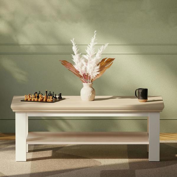 Furniture To Go Pontypool Large Rectangular Coffee Table with Shelf in White and Riva Oak