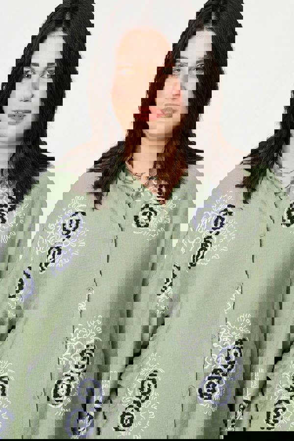 Khaki | Curve Embroidered Relaxed Shirt