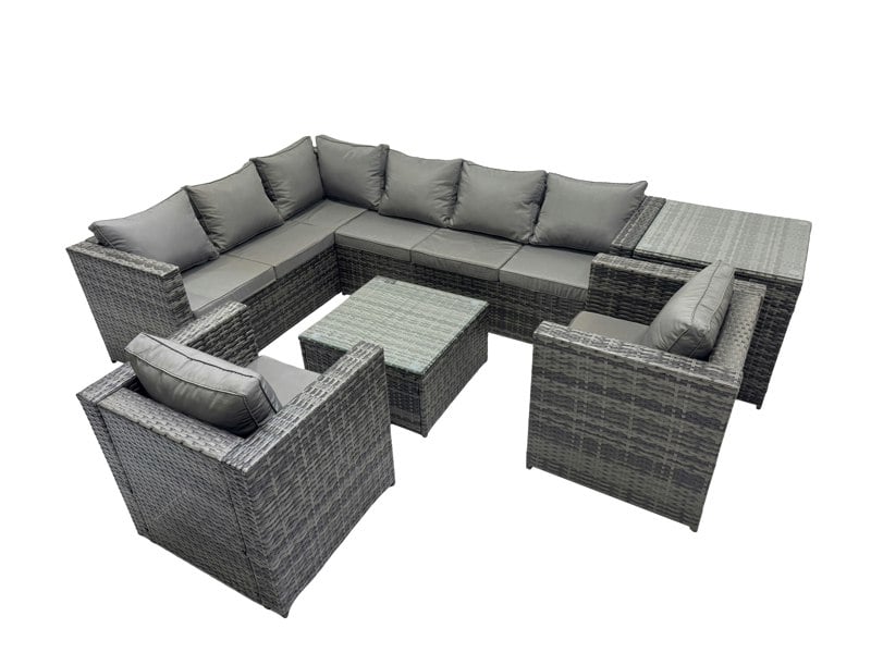 Fimous Rattan Garden Furniture Patio Furniture Sets with Corner Sofa Square Coffee Table Side Table Dark Grey Mixed