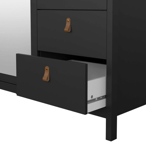 Wyld Haus Wildberry Matt Black Mirror Wooden Wardrobe 2 Doors 2 Drawers Leather Handles