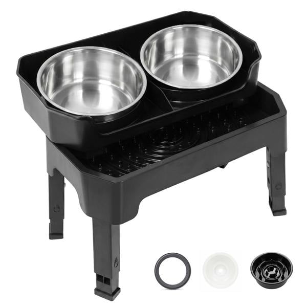 Skylos Raised Dog Bowl 4-Height Adjustable Feeding Station Full Set 1600ml Black