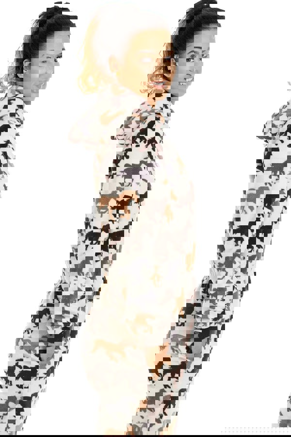 Camille Womens Supersoft Fleece Cream Horse Print All In One