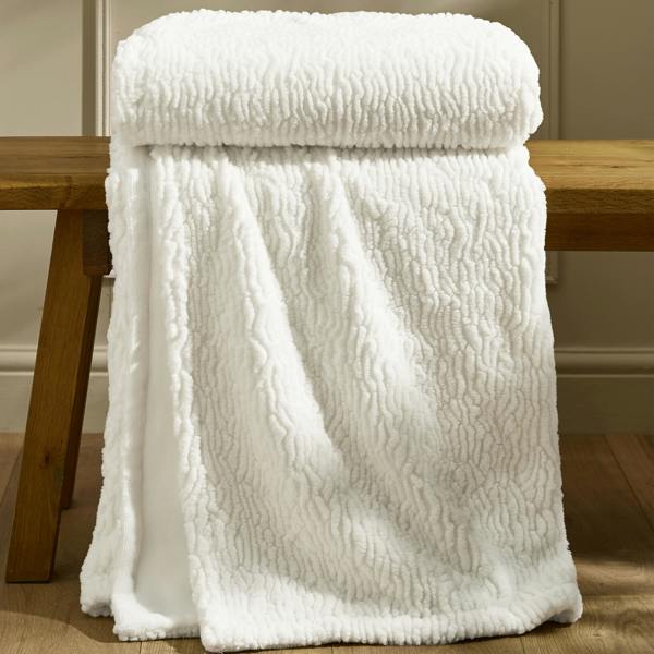 Catherine Lansfield Textured Wave Faux Fur Blanket Throw Cream