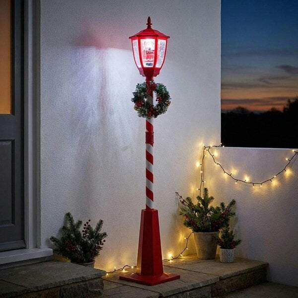 Garden Greatness Lit Musical Lamp Post Snow Blower with Santa Scene