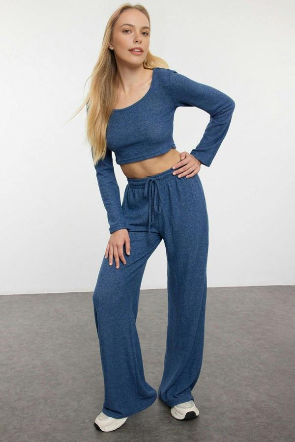 WOVCOR 2-Piece Soft Crop Top & Wide Leg Knit Set
