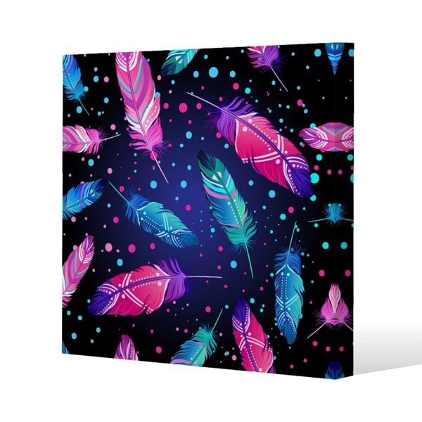 Benjamin Tate Design Painted bird feathers Slim Style Canvas Print  50x50cm , 15mm Slim Real wood.