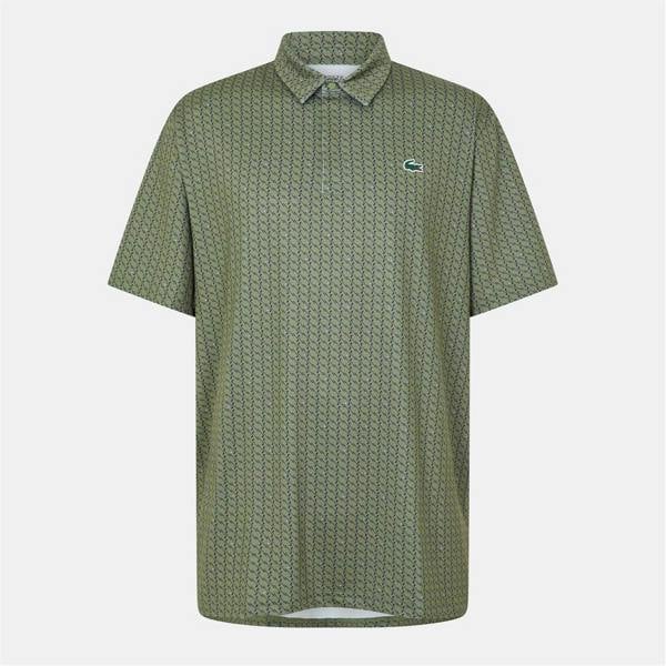 Lacoste Mens All-Over Print Regular Short-Sleeved Polo Shirt - Khaki/Navy Blue - 