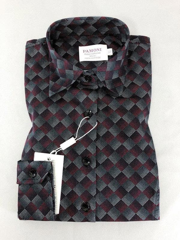 Maroon Halftone Diamond Check Shirt - pamoni