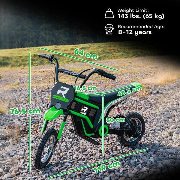 24V Electric Motorbike with Twist Grip Throttle, Music, Horn, 12" Pneumatic Tyres, 16km/h Max Speed - Green