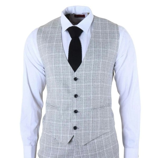 TruClothing IM11 - Men's Grey 3 Piece Tailored Fit Check Suit
