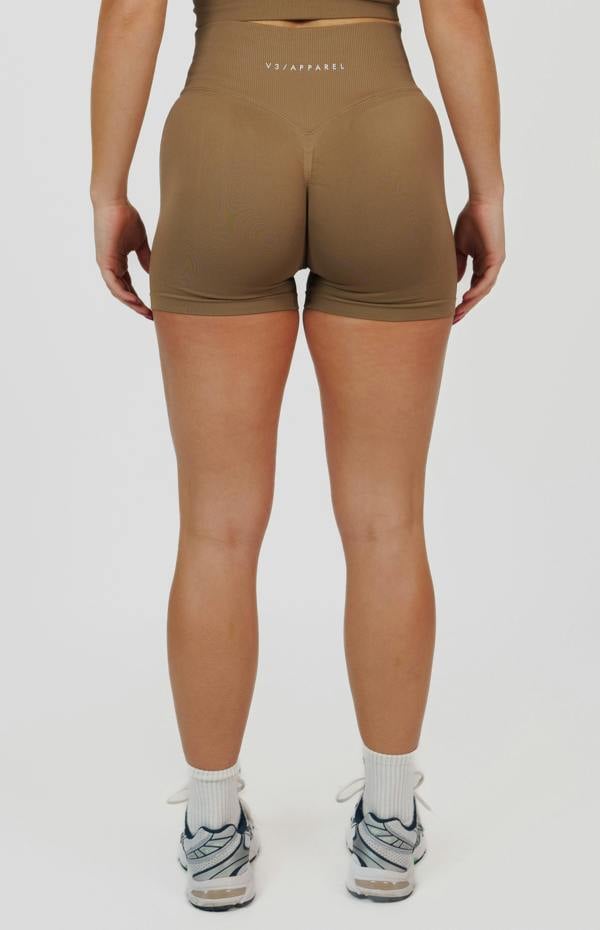 V3 Apparel Form Seamless Scrunch Sports Bra, Leggings & Shorts Set - Cocoa Beige