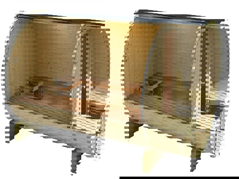 280cm Spruce Barrel Sauna | Thermowood | Terrace | Wood-Fired or Electric.