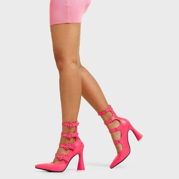 Lamoda Dollface Platform Heels Fuchsia PU Chunky High Heel Stylish Fashion