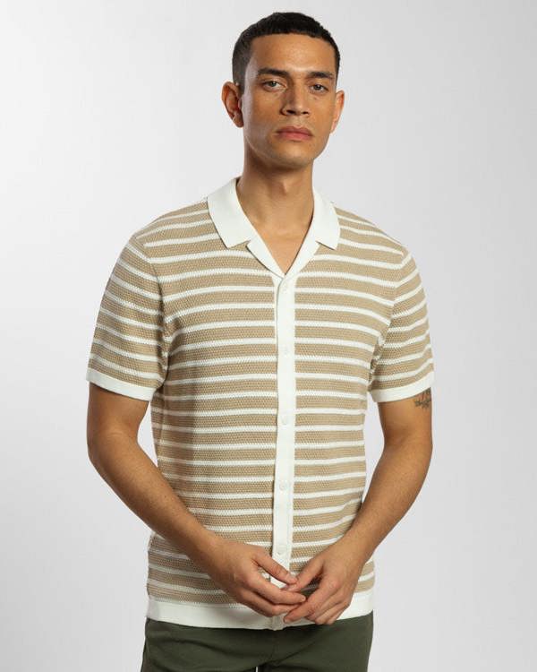 Steel & Jelly Large Stripe Knitted Button Polo Shirt