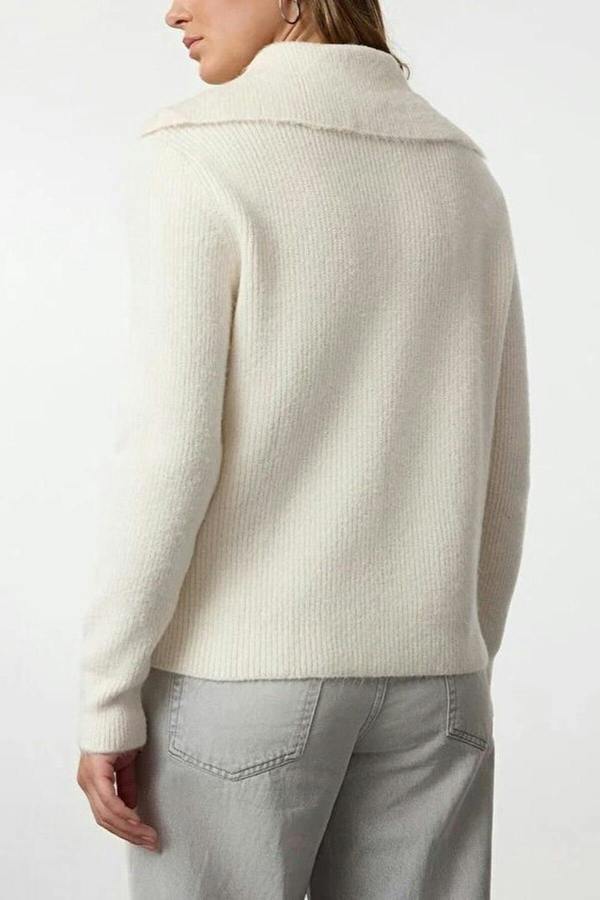 WOVCOR Oversize Polo Collar Knit Sweater with  Zipper Detail