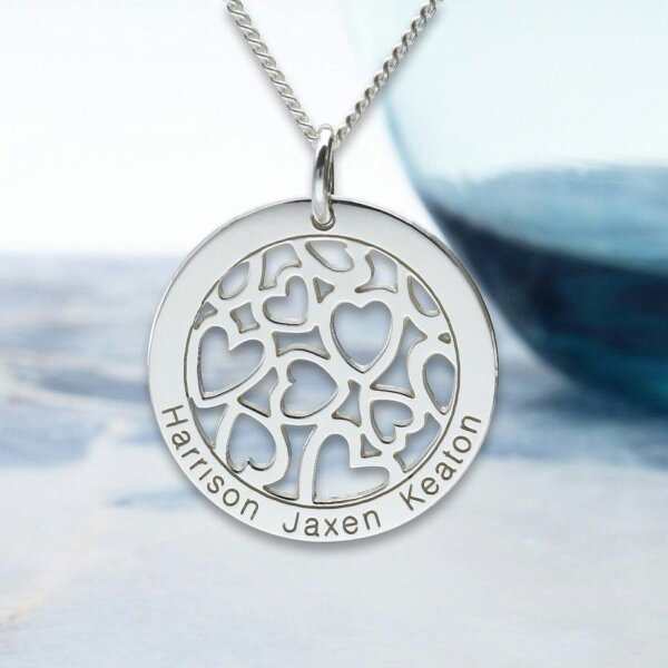 Christopher James of London 9ct White Gold Hearts in Personalised Disc Pendant with Necklace Chain Option