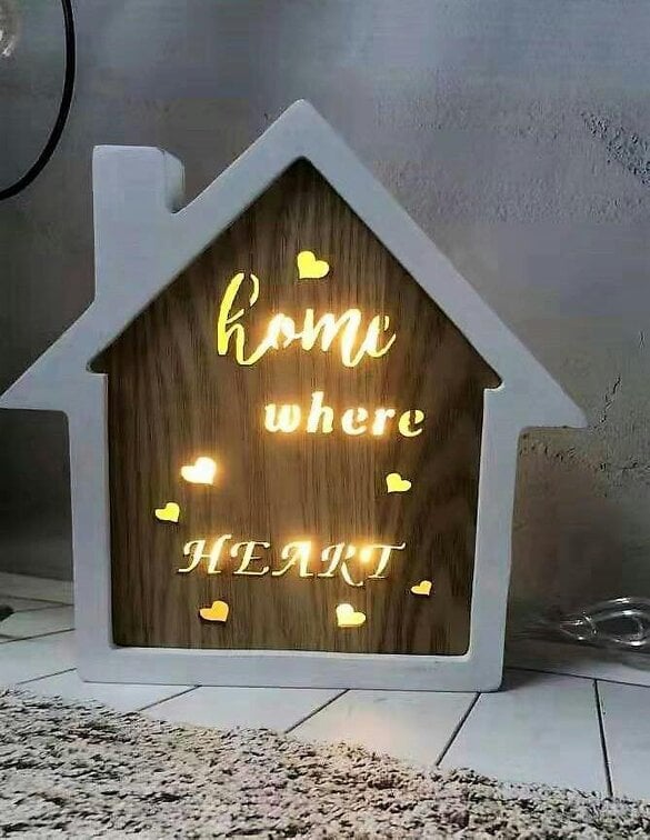 Shatchi 25cm Wooden LED Light Up Table Frame Heart Plaque in White and Brown for Home Decor