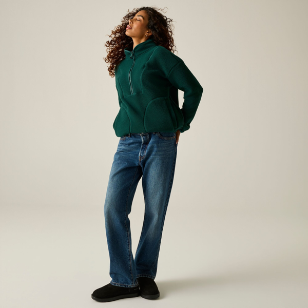 Regatta Womens Frankie Borg Half Zip Longline Fleece Top - Deep Pine