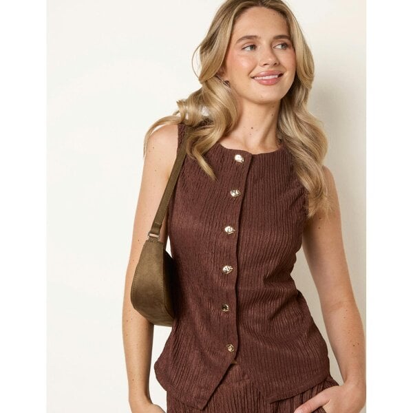 Blue Vanilla Crew Neck Button Through Vest