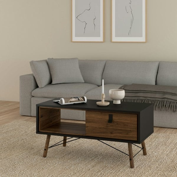 Furniture To Go Ry Coffee Table with 1 Drawer in Matt Black Walnut