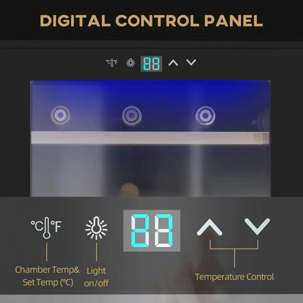 Black wine cooler fridge digital control panel with LED temperature display