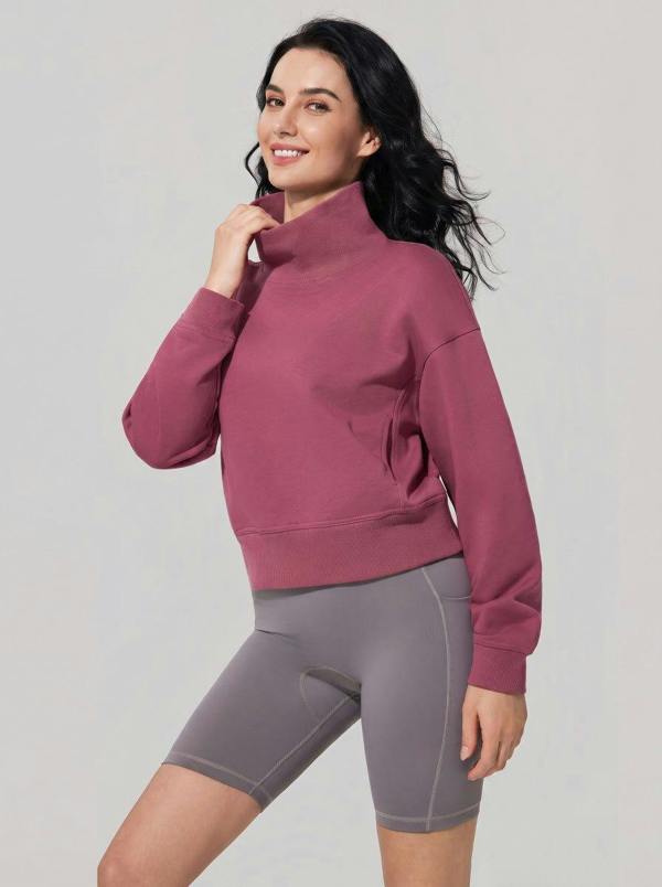 Anniou Cropped Mock Neck Pullover Sweatshirt
