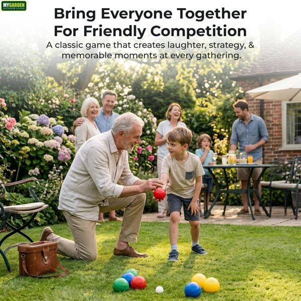 My Garden Outdoor Living French Boules Set 8x Plastic Bocce Balls, 1x Jack & 1x Carry Case - Water Filled Petanque Boules Set for Garden Game, Beach