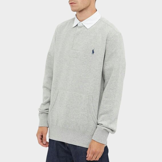 Ralph Lauren Kangaroo Pocket Jersey Rugby Shirt Andover Heather Grey