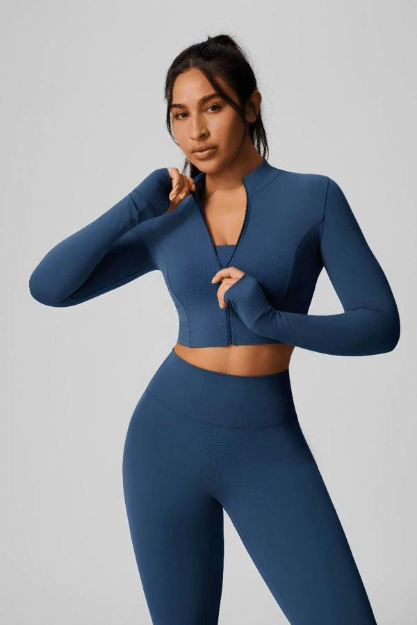 Anniou Zip Thumbhole Crop Yoga Jacket